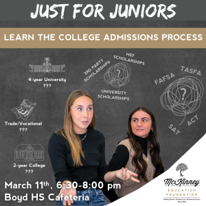 JUST FOR JUNIORS 3/11/2025 6:30pm Boyd HS Cafeteria