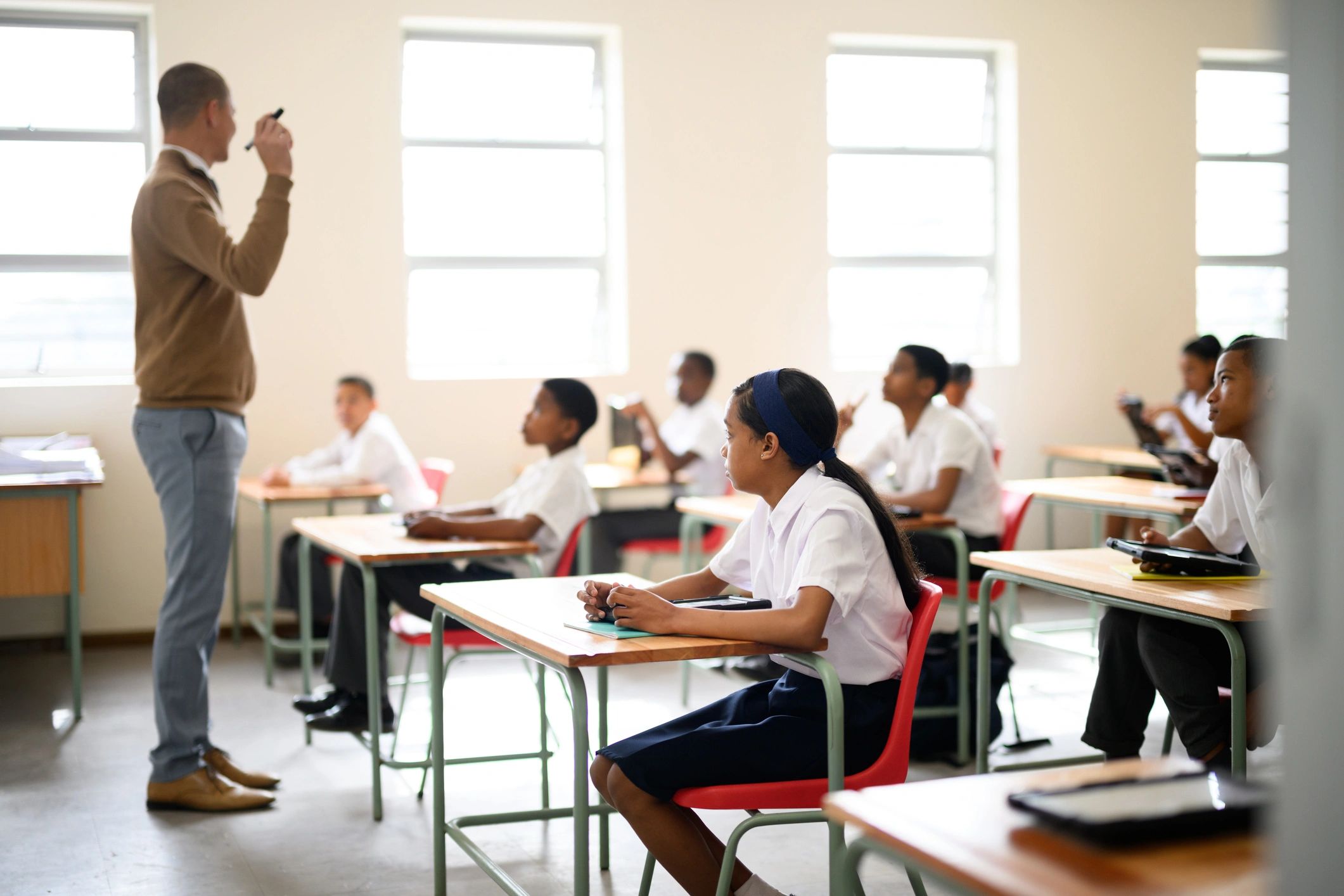Student focused on learning in class